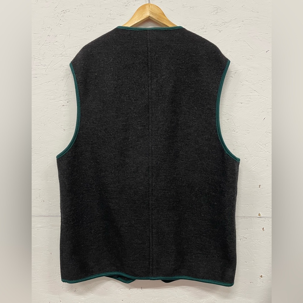 Men's Dark Gray Wool Vest with Green Trim - Picture 2 of 6